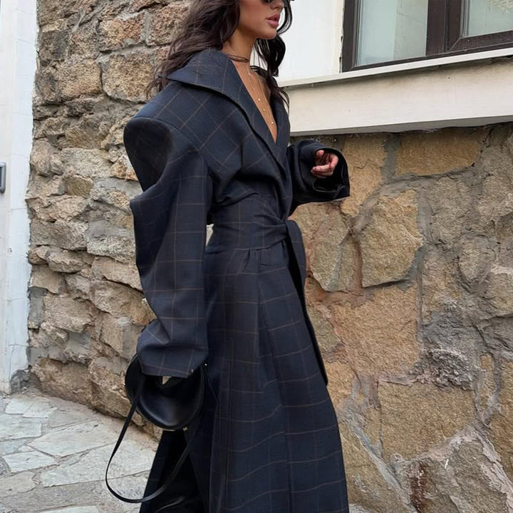 Damen Oversize Wickelmantel mit weitem Schalkragen und Bindegürtel Echoarchiv