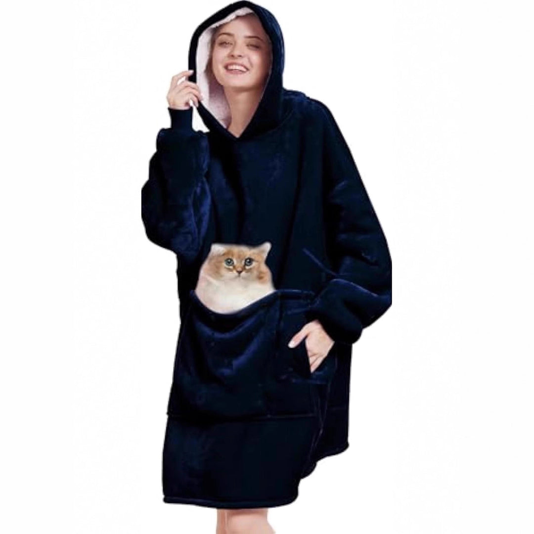 Damen Oversize Kapuzen-Kuscheldecke aus Mikrofaser mit Sherpa-Futter – Avelisse