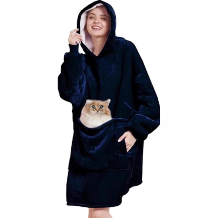 Damen Oversize Kapuzen-Kuscheldecke aus Mikrofaser mit Sherpa-Futter – Avelisse