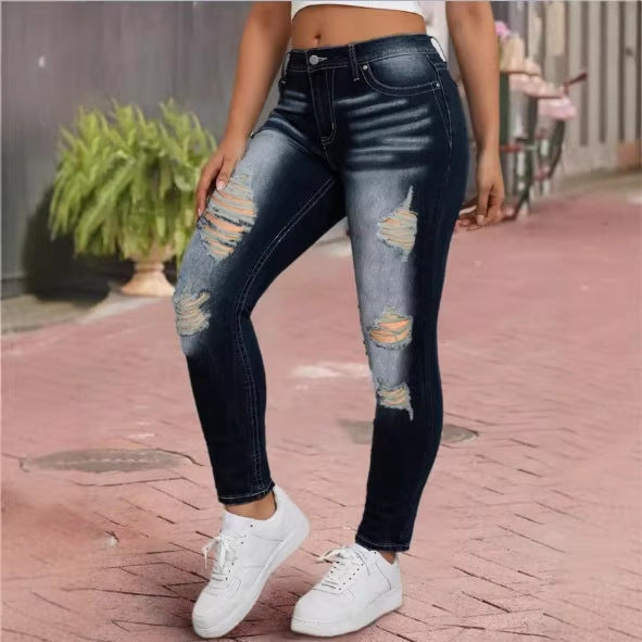 Damen hochtaillierte zerrissene Skinny-Jeans mit sculptendem Komfortbund Echo Archiv