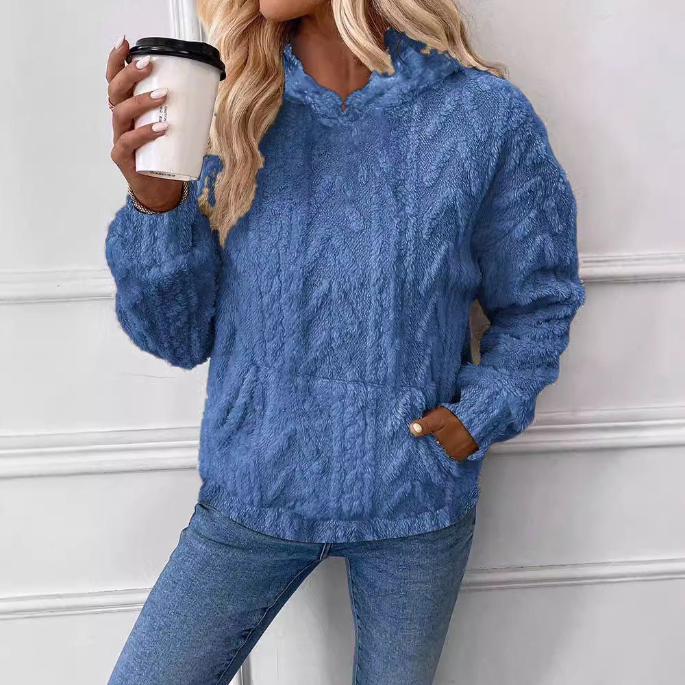 Damen nan kuscheliger Teddyfleece-Pullover mit Kängurutasche und leichtem Stehkragen Echo Archiv