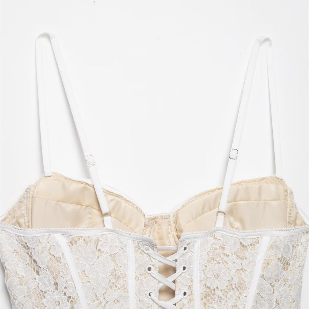 Damen Spitze Corsage Top mit verstellbaren Trägern und Schnürung Echo Archiv