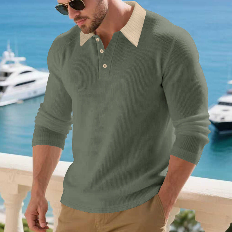 Herren Poloshirt mit strukturiertem Kragen und langen Ärmeln Echoarchiv