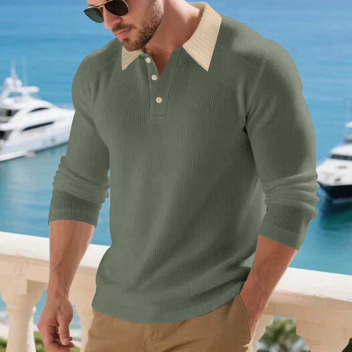 Herren Poloshirt mit strukturiertem Kragen und langen Ärmeln Echoarchiv