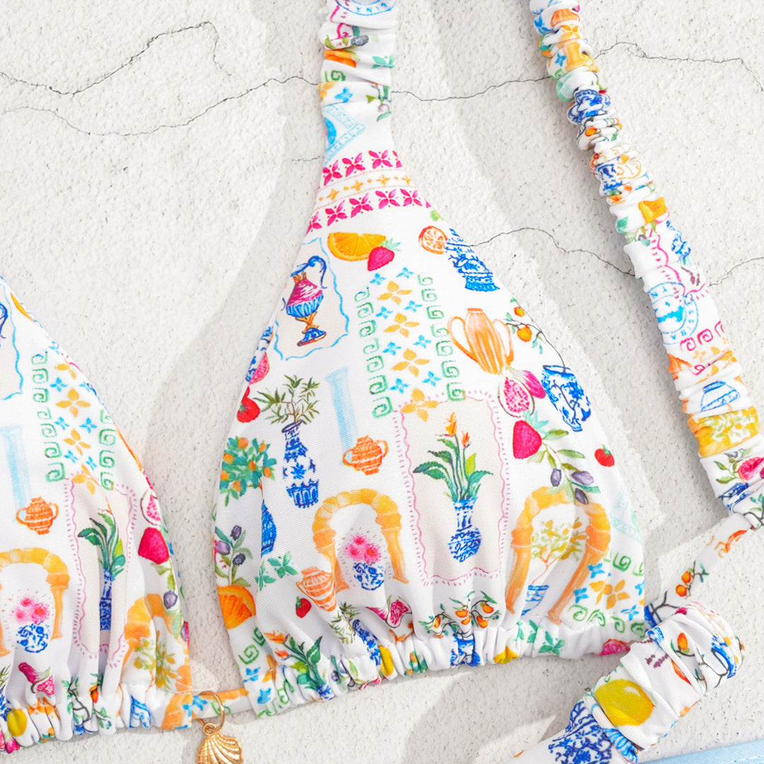 Damen Triangel-Bikini mit buntem Blumenmuster und verstellbaren Trägern Echo Archiv