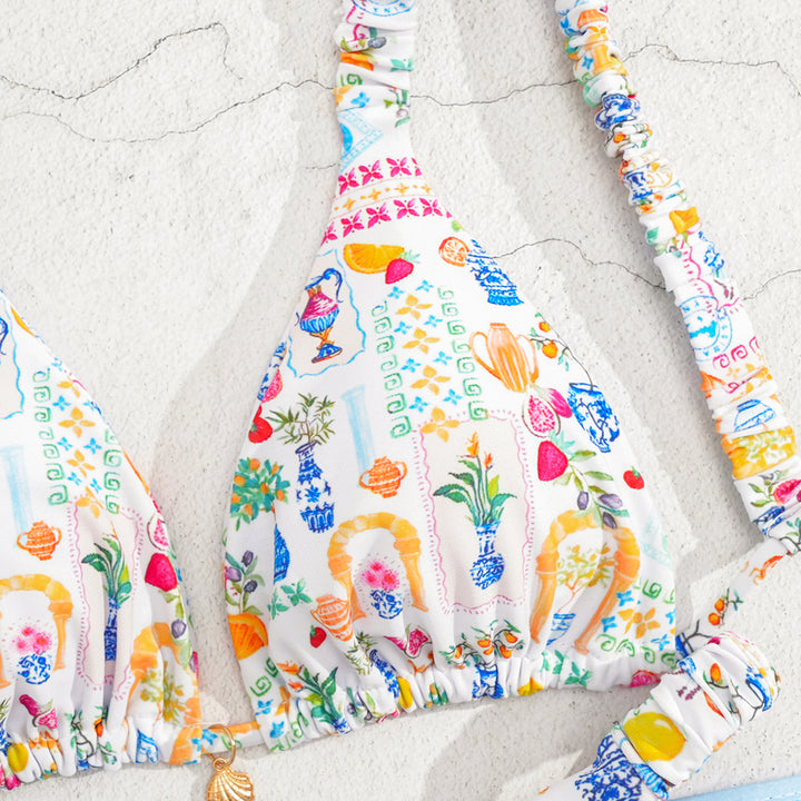 Damen Triangel-Bikini mit buntem Blumenmuster und verstellbaren Trägern Echo Archiv