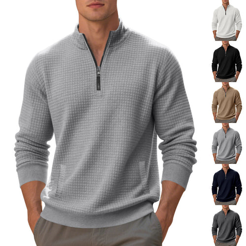 Herren eleganter Fleece-Pullover mit halbem Reißverschluss und strukturiertem Design Echoarchiv