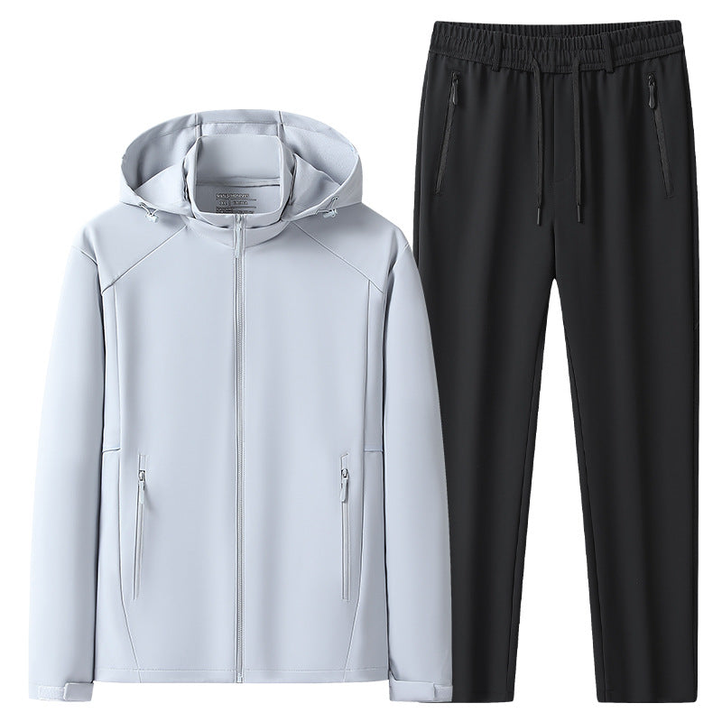 Herren Wetterfester Softshell-Trainingsanzug mit Kapuzen‑Zipjacke, Reißverschluss‑Taschen & konischer Jogginghose Echoarchiv