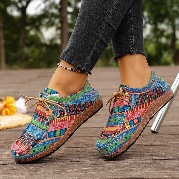 Damen bunte gemusterte Canvas-Schnürschuhe mit leichter Plateau-Sohle Echo Archiv