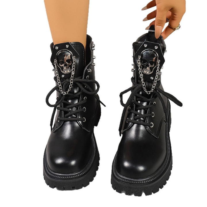 Damen Modische Stiefel mit Totenkopf-Details Echo Archiv