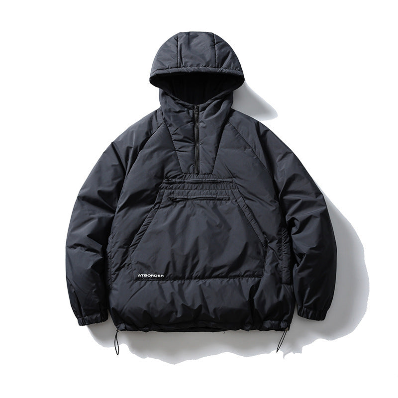 Unisex Wattierter Kapuzenpullover-Anorak mit halbem Reißverschluss, Kängurutasche und Kordelzug Echo Archiv