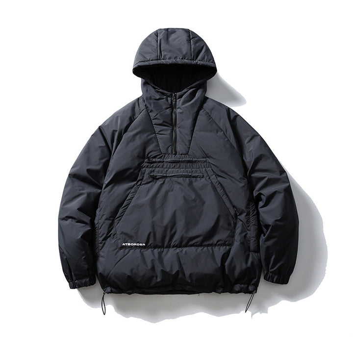 Unisex Wattierter Kapuzenpullover-Anorak mit halbem Reißverschluss, Kängurutasche und Kordelzug Echo Archiv