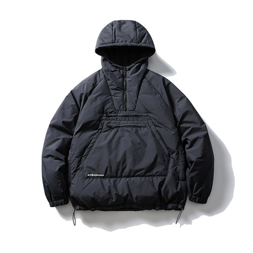 Unisex Wattierter Kapuzenpullover-Anorak mit halbem Reißverschluss, Kängurutasche und Kordelzug Echo Archiv