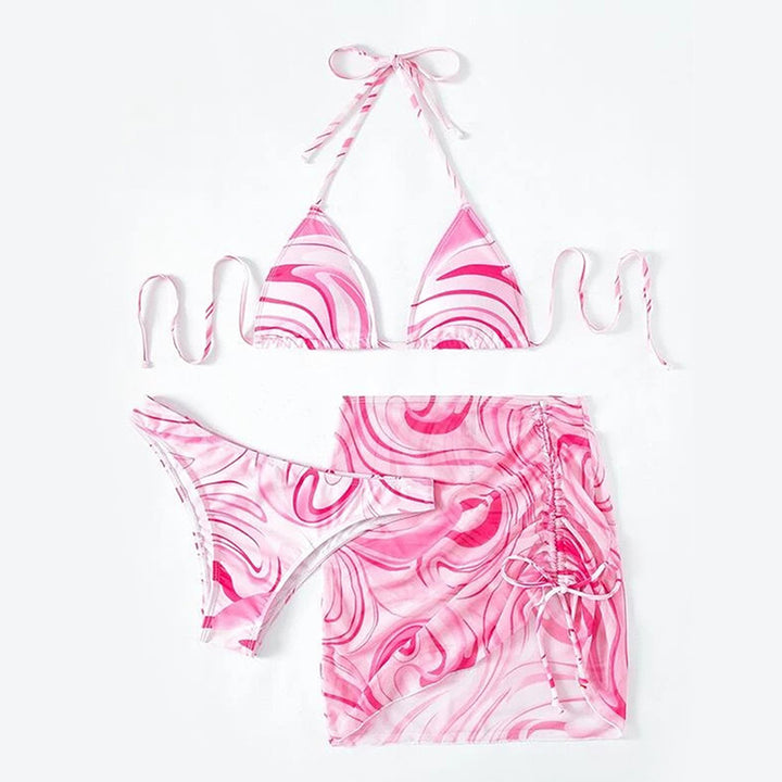 Damen Bikini-Set mit gerafftem Rock und Triangel-Oberteil Echo Archiv