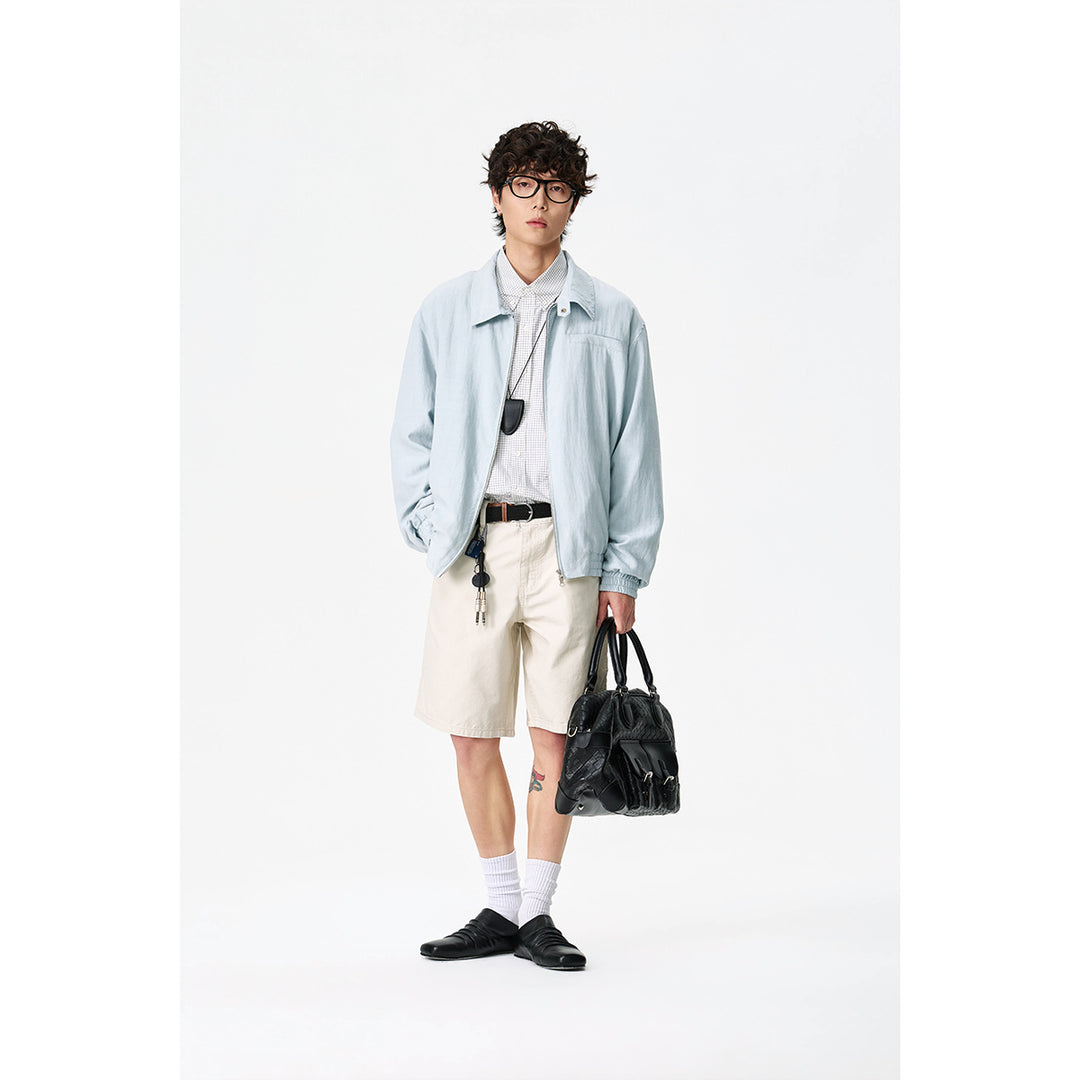 Unisex Oversize-Denim-Blouson mit fransigen Kanten und Druckknopfleiste Echoarchiv