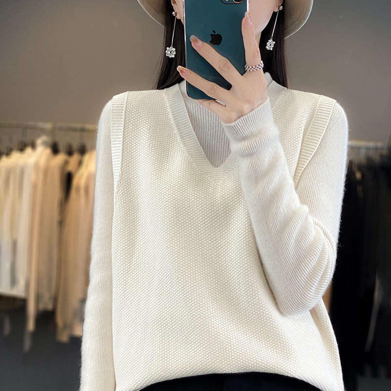 Damen Oversize Strickweste mit tiefem V‑Ausschnitt und feiner Struktur Echoarchiv