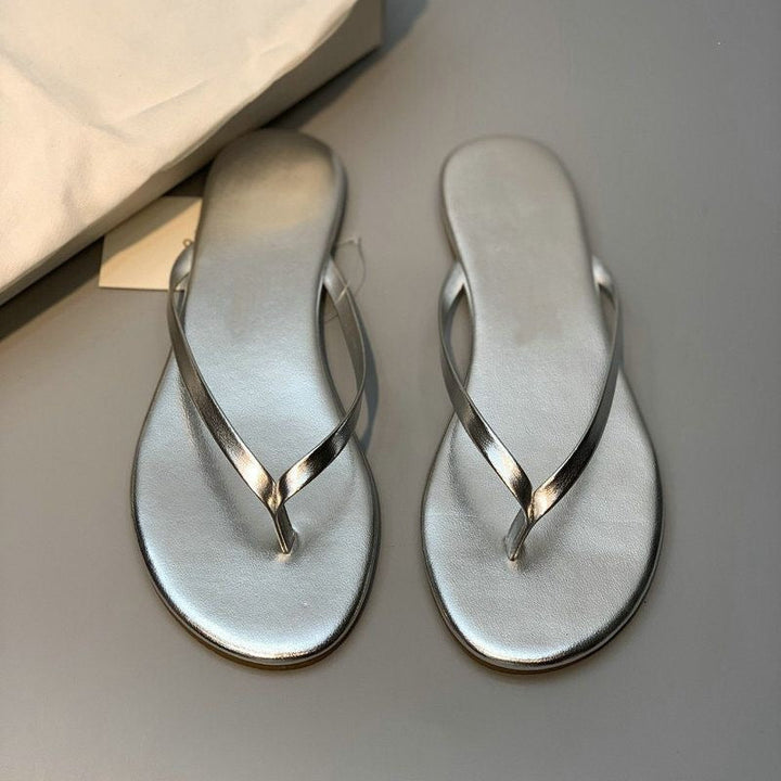 Damen stilvolle Flip-Flops mit glänzendem Riemendesign Echoarchiv