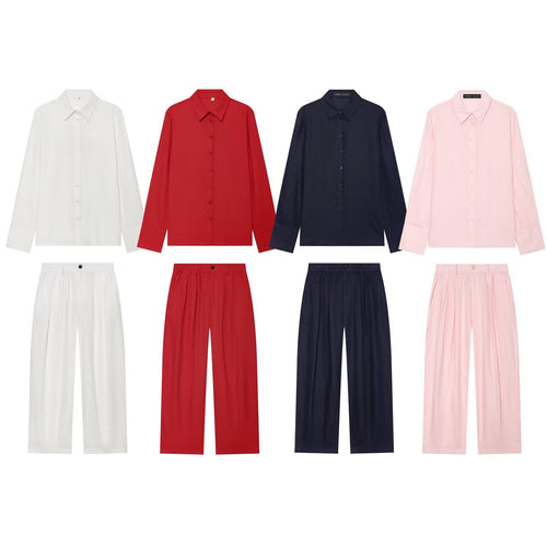 Damen Oversized Seidenimitat-Hemdbluse mit Kentkragen und Manschetten Echo Archiv