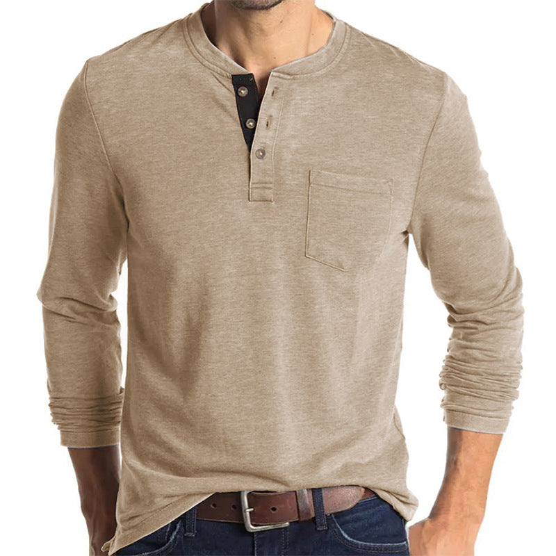 Herren Langarm-Henley-Shirt mit modischen Knopfdetails Echoarchiv