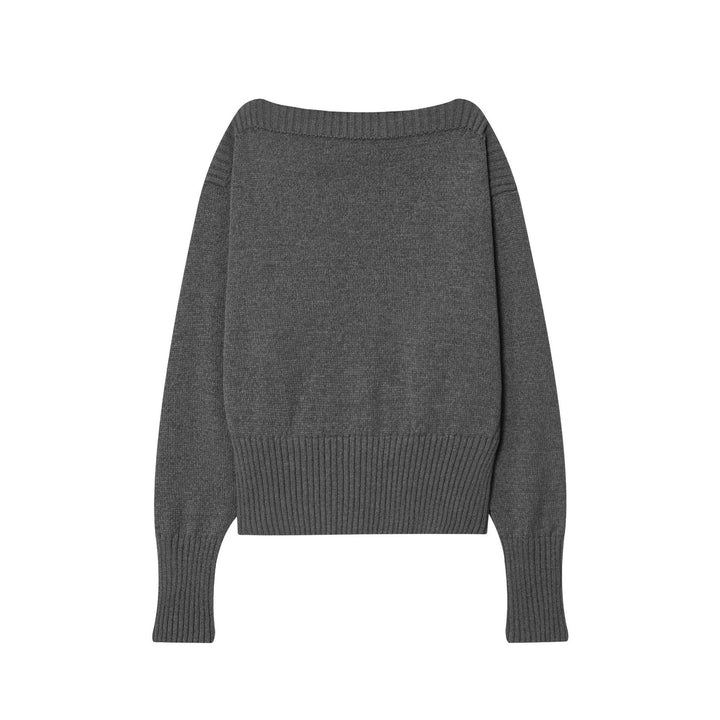 Damen nan kastig-oversize Strickpullover mit weitem U-Boot-Ausschnitt tailliertem Rippenbündchen und voluminösen Ärmeln Echo Archiv