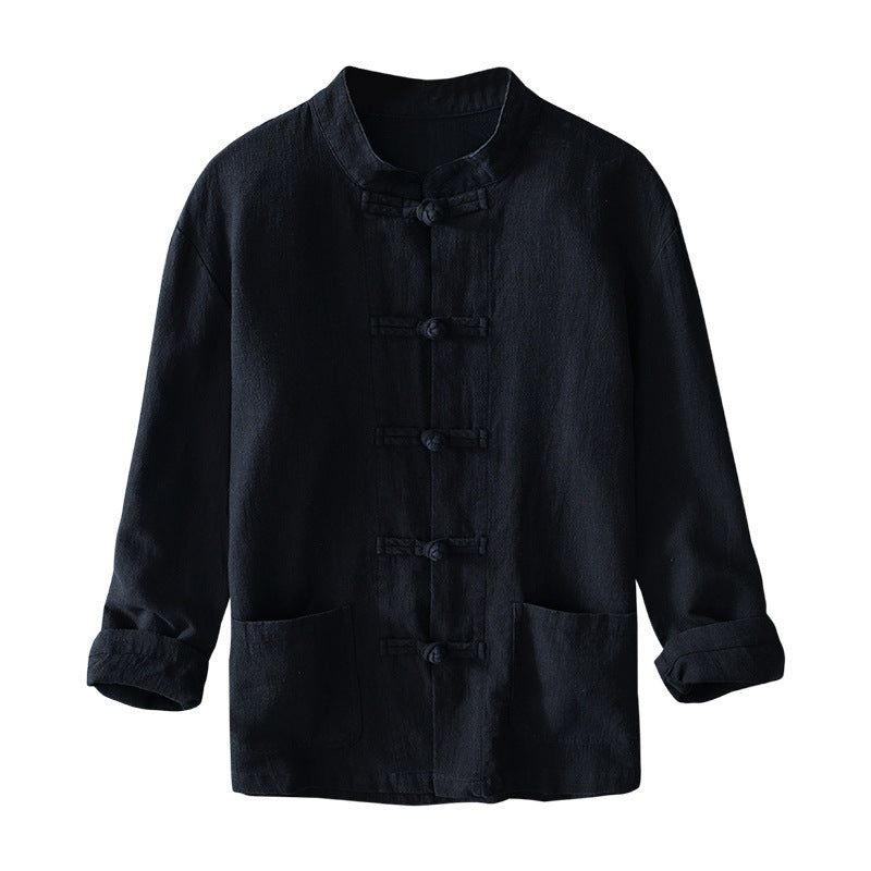 Herren nan leichte Leinenjacke im traditionellen chinesischen Stil mit Stehkragen und Knotenverschlüssen Echo Archiv