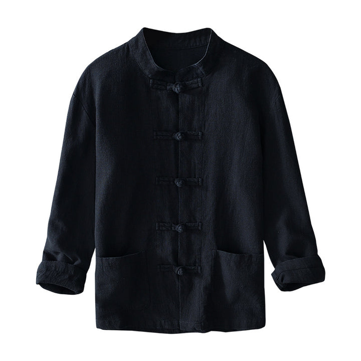 Herren nan leichte Leinenjacke im traditionellen chinesischen Stil mit Stehkragen und Knotenverschlüssen Echo Archiv
