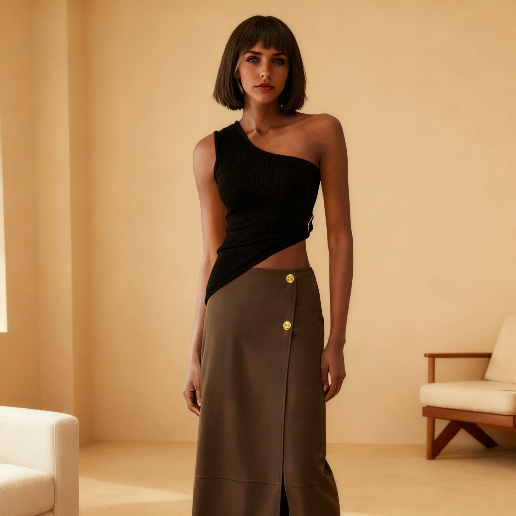 Damen One-Shoulder Top mit eleganter Drapierung und figurbetontem Schnitt Echo Archiv