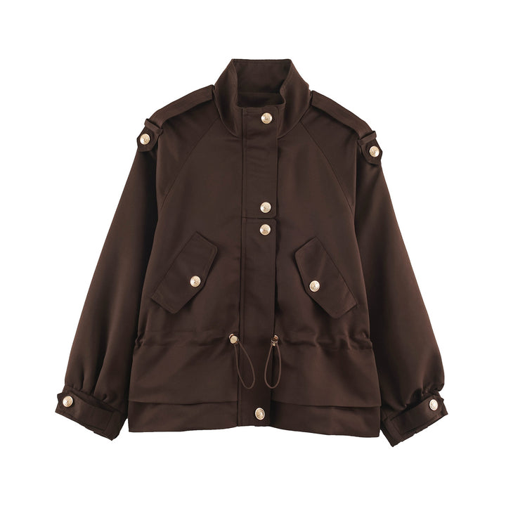 Damen 10+ kurze Utility-Jacke mit Taillenraffung, Stehkragen und Schulterklappen Echo Archiv