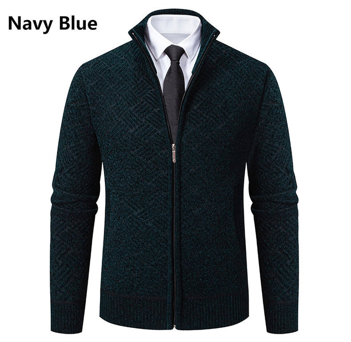 Herren Strick-Zipjacke mit geometrischem Strukturmuster und Stehkragen Echo Archiv