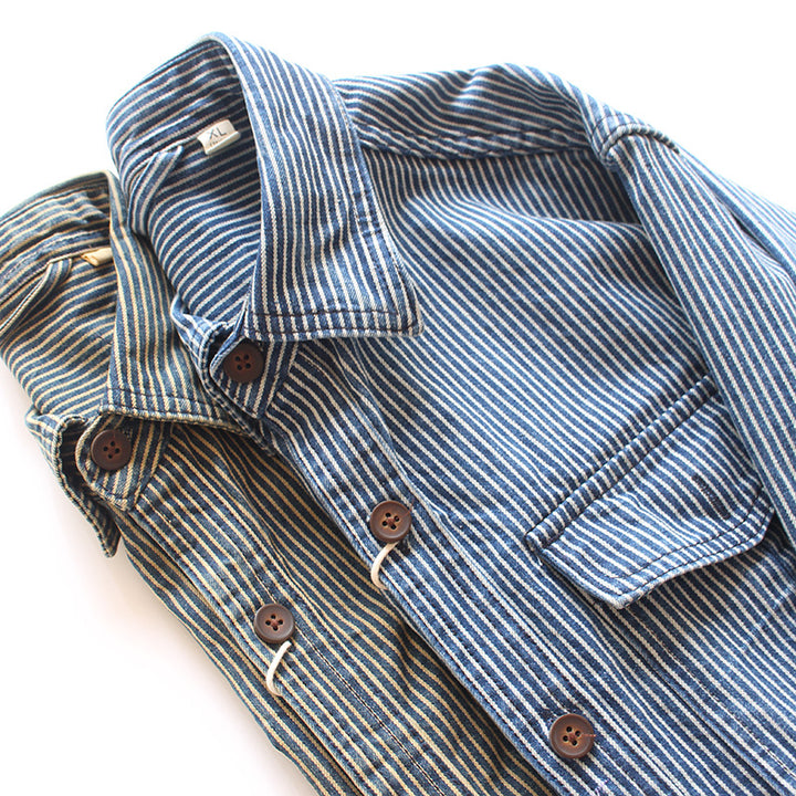 Herren Gestreiftes Denim-Hemd mit Brusttaschen Echo Archiv