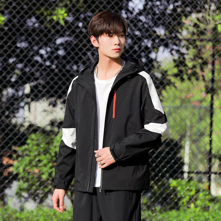Herren Sportliche Softshell-Outdoorjacke mit Kapuze, Colorblock-Ärmel und wasserabweisender Membran Echoarchiv