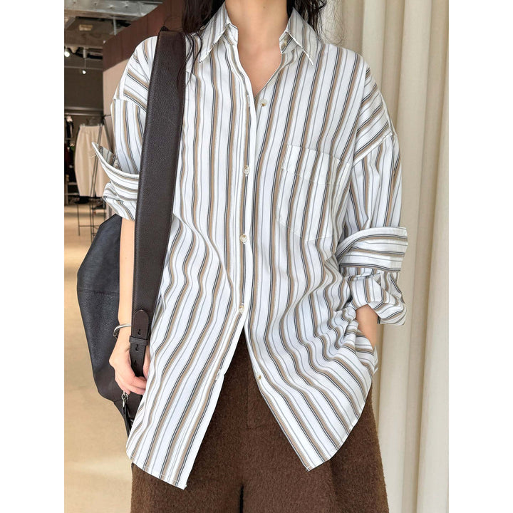 Damen Oversized Langarm-Hemdbluse aus Baumwollmix mit Kentkragen Echoarchiv