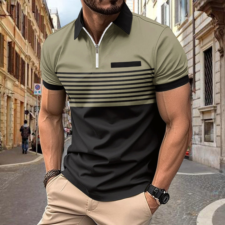 Herren Modernes Kontraststreifen Zip Polo Shirt Echoarchiv