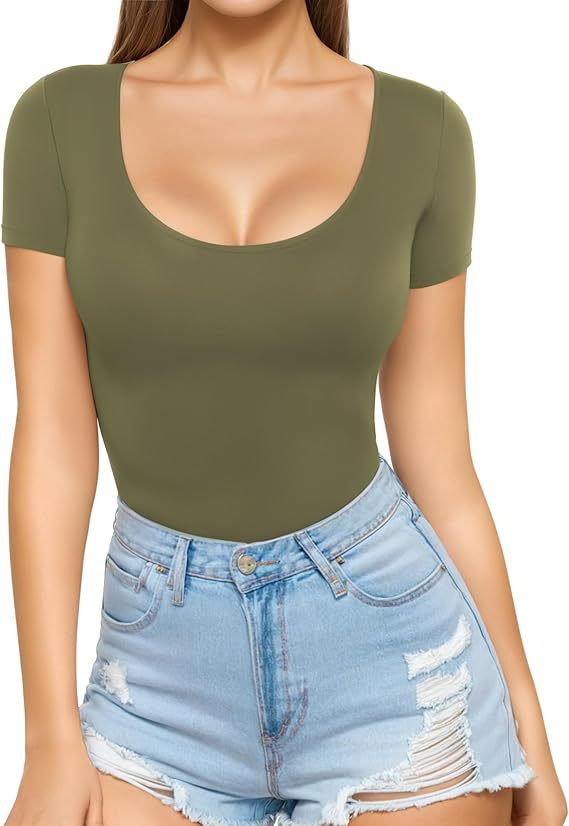 Damen figurbetontes Kurzarm-Body mit rundem Ausschnitt und nahtlosem Design Echo Archiv