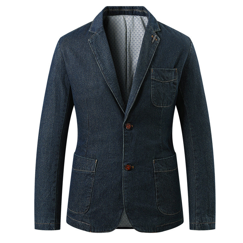 Herren Jeansblazer im Sakko-Stil mit aufgesetzten Taschen und Kontrastnähten – Tianoro