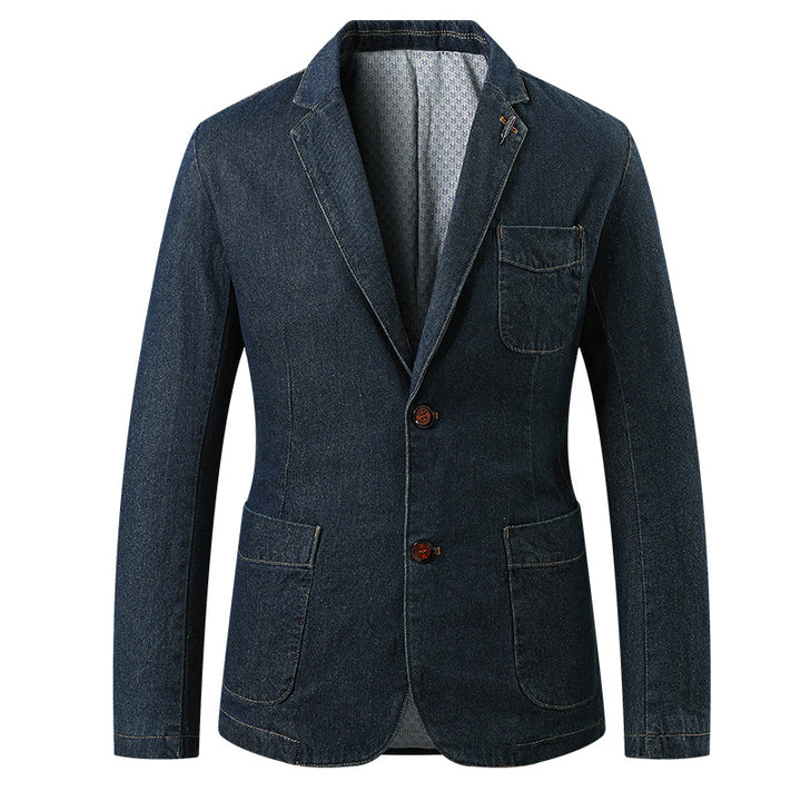 Herren Jeansblazer im Sakko-Stil mit aufgesetzten Taschen und Kontrastnähten – Tianoro