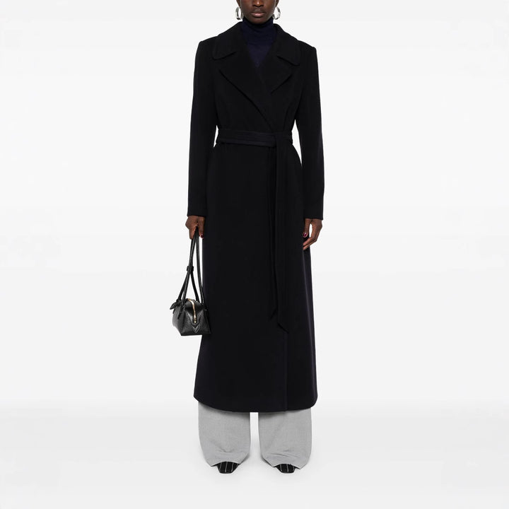 Damen Langer Wickelcoat aus Wollmix mit Bindegürtel und breitem Revers Echoarchiv