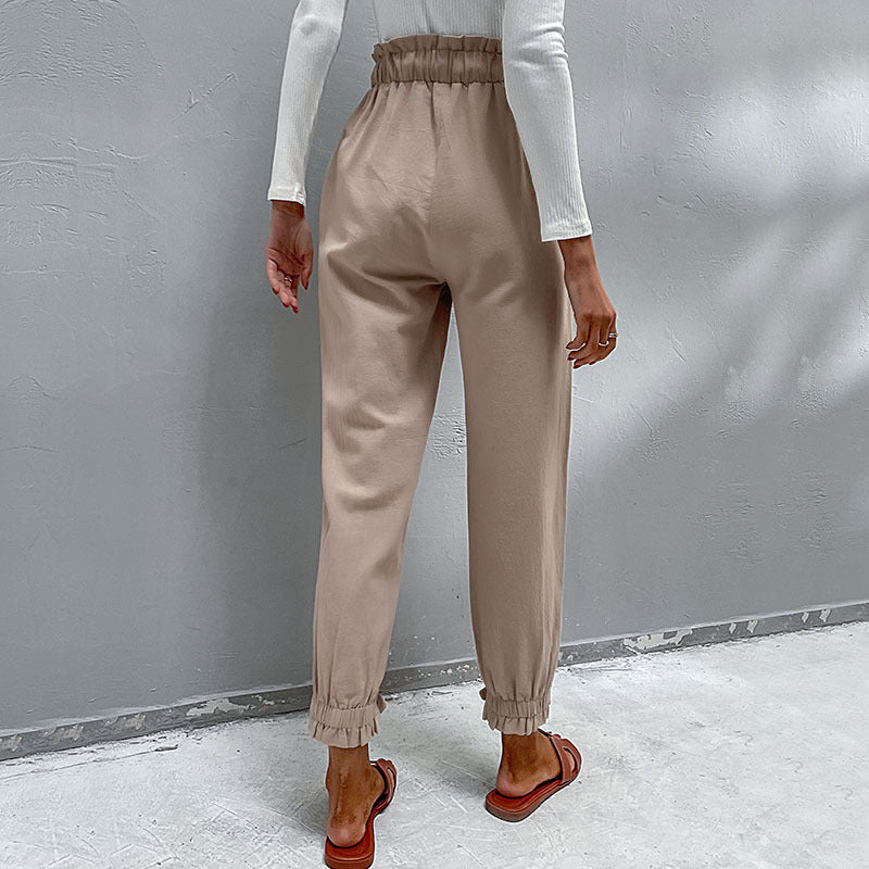 Damen Lässige Hose mit hohem Bund, Tunnelzug, Eingrifftaschen und konischer Beinform Echoarchiv