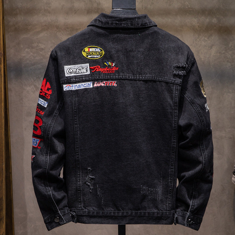 Herren Modische Denimjacke mit kreativen Stickereien Echoarchiv