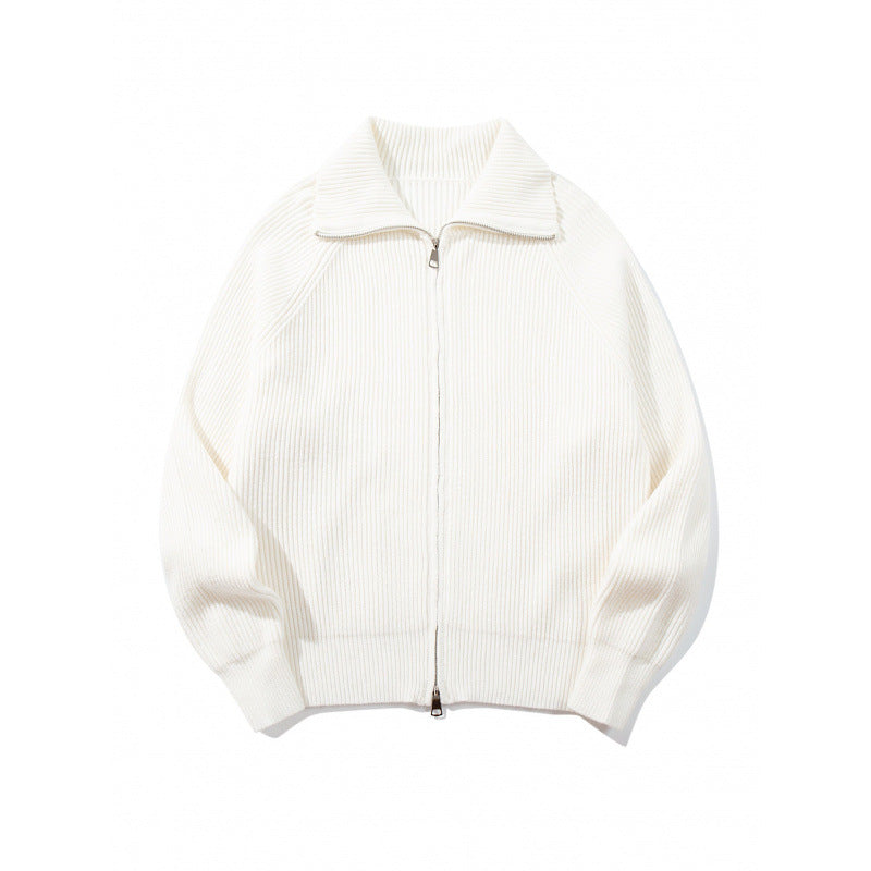 Unisex Grobgerippte Zip-Strickjacke mit Stehkragen, Raglanärmeln und Zwei-Wege-Reißverschluss Echo Archiv