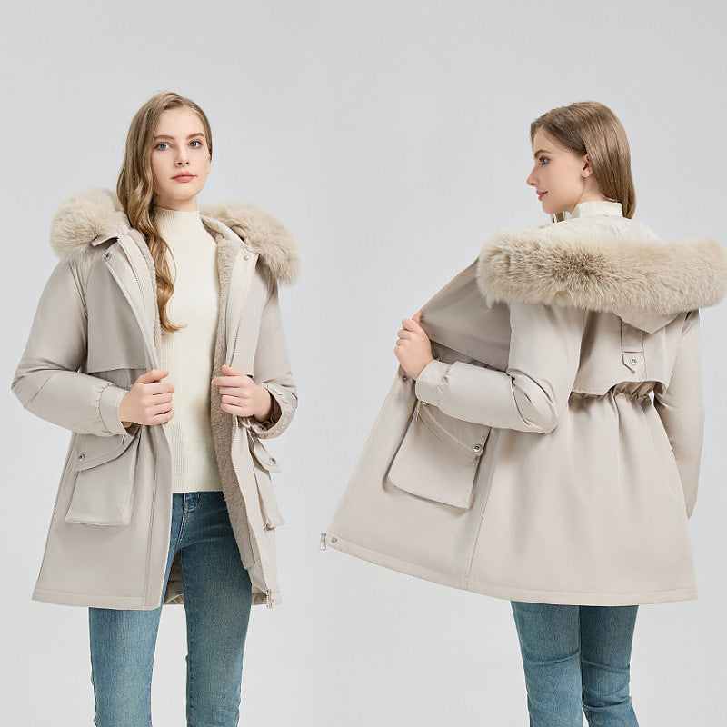 Damen Midilanger Thermoparka mit Teddy-Innenfutter, abnehmbarem Kunstpelzkragen und Taillenregulierung Echo Archiv