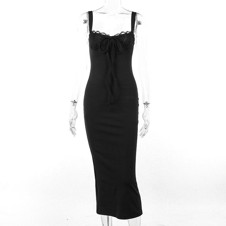 Damen figurbetontes Langarmkleid mit Spitzenverzierungen Echo Archiv
