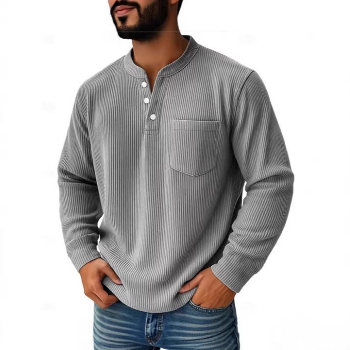 Herren nan thermisches Waffelstrick-Henleyshirt mit Stehkragen Brusttasche und geripptem Komfortschnitt Echo Archiv