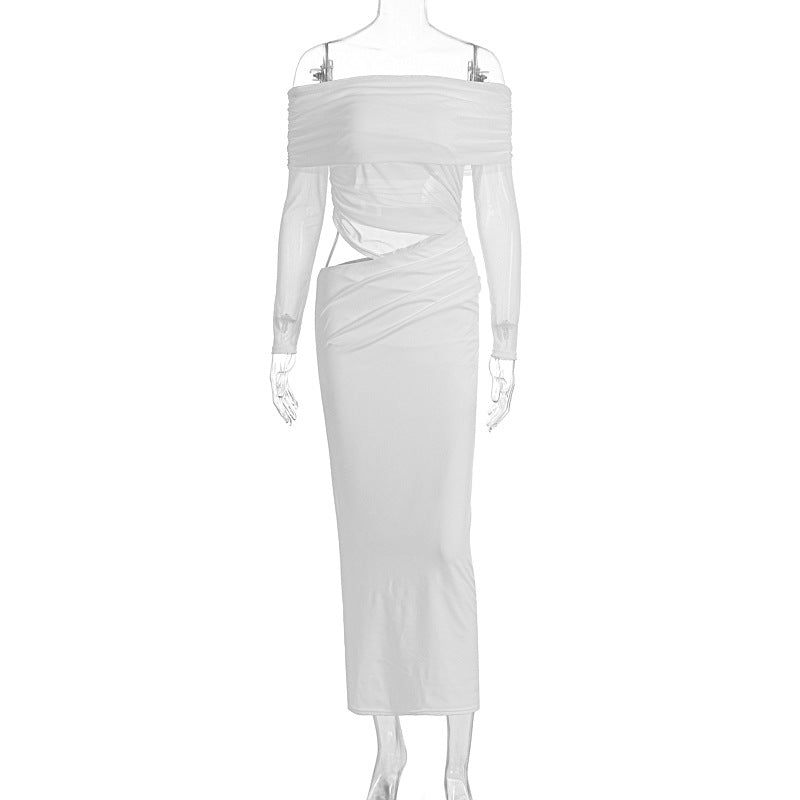Damen Maxi-Kleid mit schulterfreiem Design und eleganter Drapierung Echo Archiv