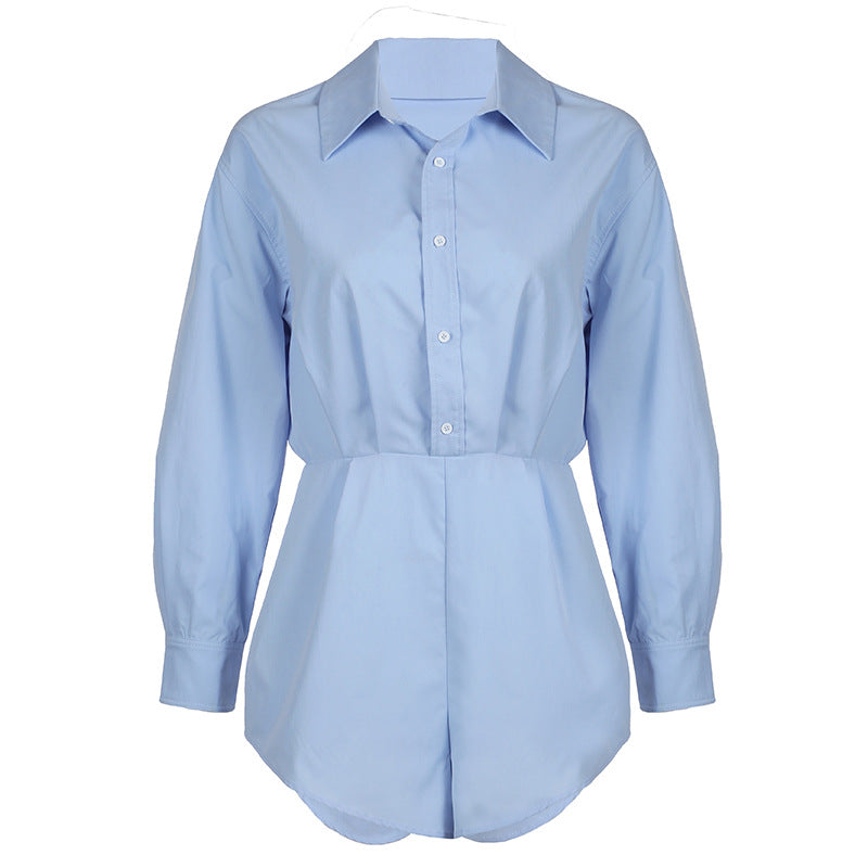 Damen nan taillierter Hemd‑Romper mit Langarm, verdeckter Knopfleiste und figurformender Taille Echo Archiv