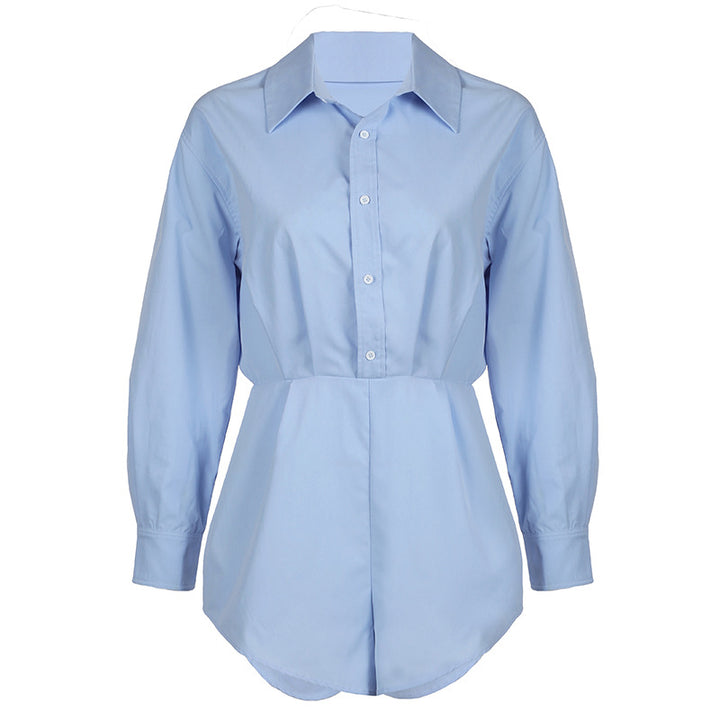 Damen nan taillierter Hemd‑Romper mit Langarm, verdeckter Knopfleiste und figurformender Taille Echo Archiv