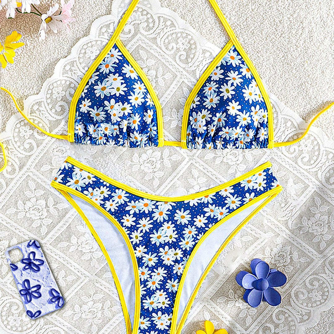 Damen Blumenmuster Bikini-Set mit verstellbaren Trägern und hohem Beinausschnitt Echo Archiv