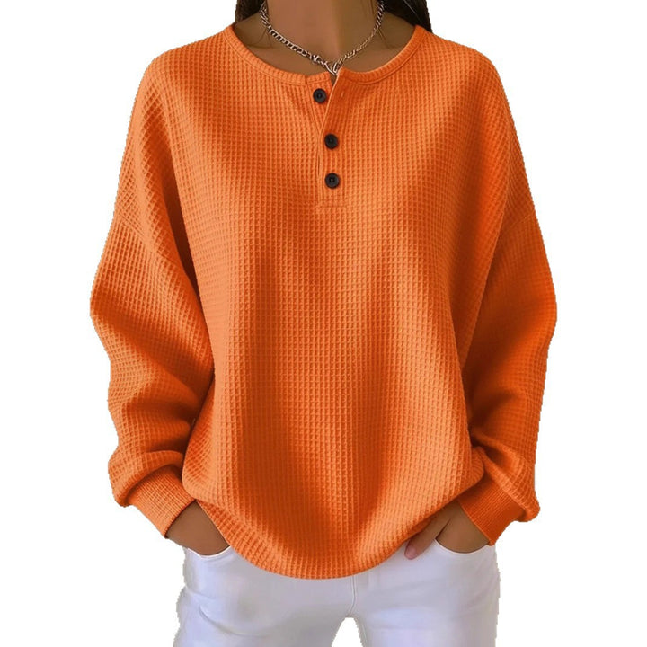 Damen nan Oversized Waffelstrick Henley-Pullover mit Knopfleiste und abgerundetem Saum Echo Archiv