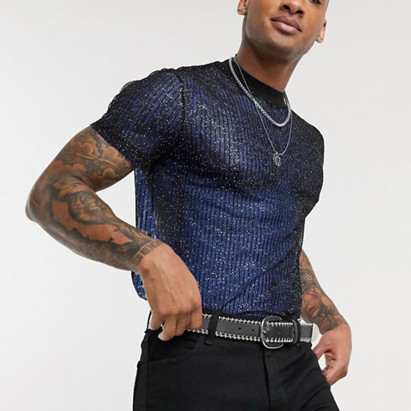 Herren Hochwertiges Mesh-T-Shirt mit glitzerndem Effekt Echoarchiv
