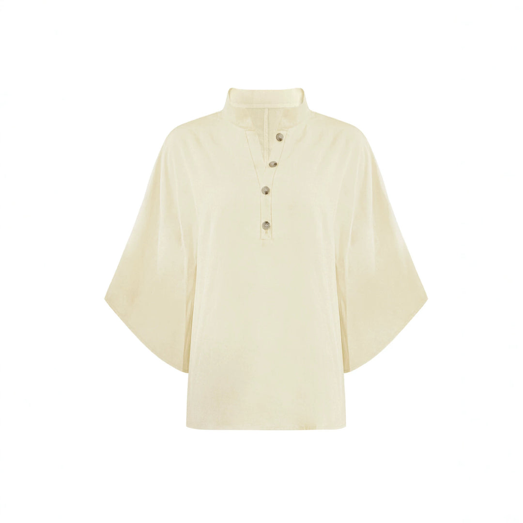 Damen Leichtes Jersey-Set mit Oversize-Henleybluse, Kimonoärmeln und weiter Bundhose – Élanora